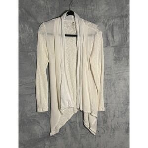 XCVI Womens white Mesh Panel Open Front Draped Cardigan Frayed Edge Size M